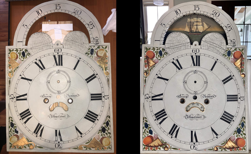 Cornucopia painted dial before and after