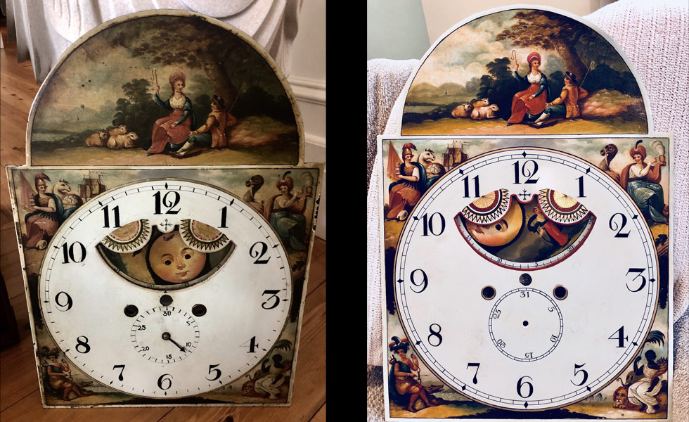 Couple with Sheep painted dial before and after