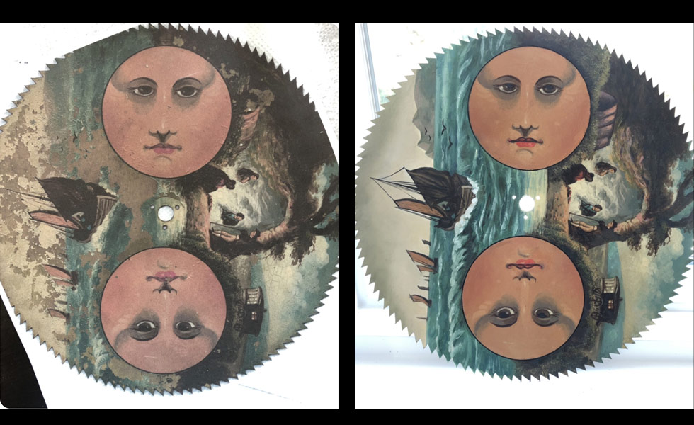 Gypsy painted moon dial before and after