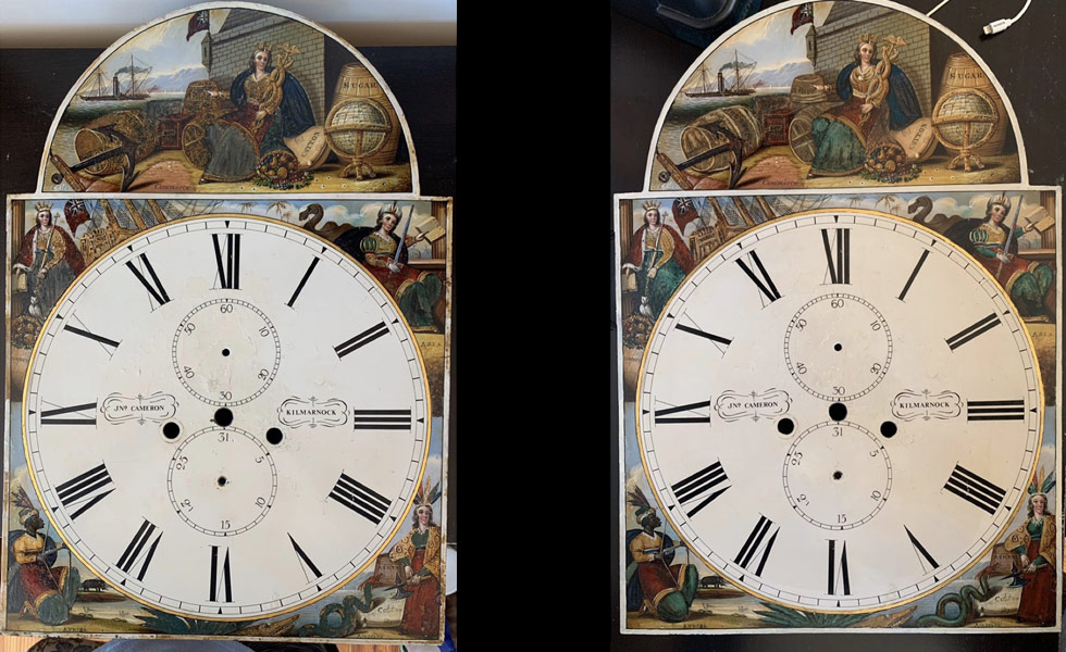 John Cameron painted dial before and after