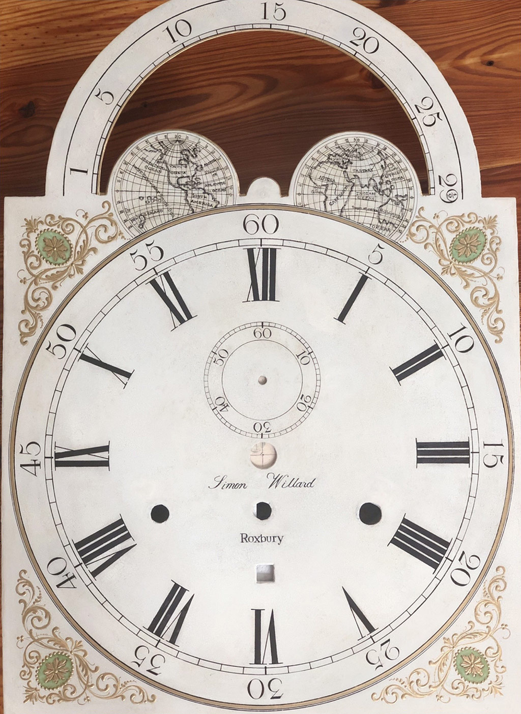 Simon Willard Roxbury grandfather clock dial