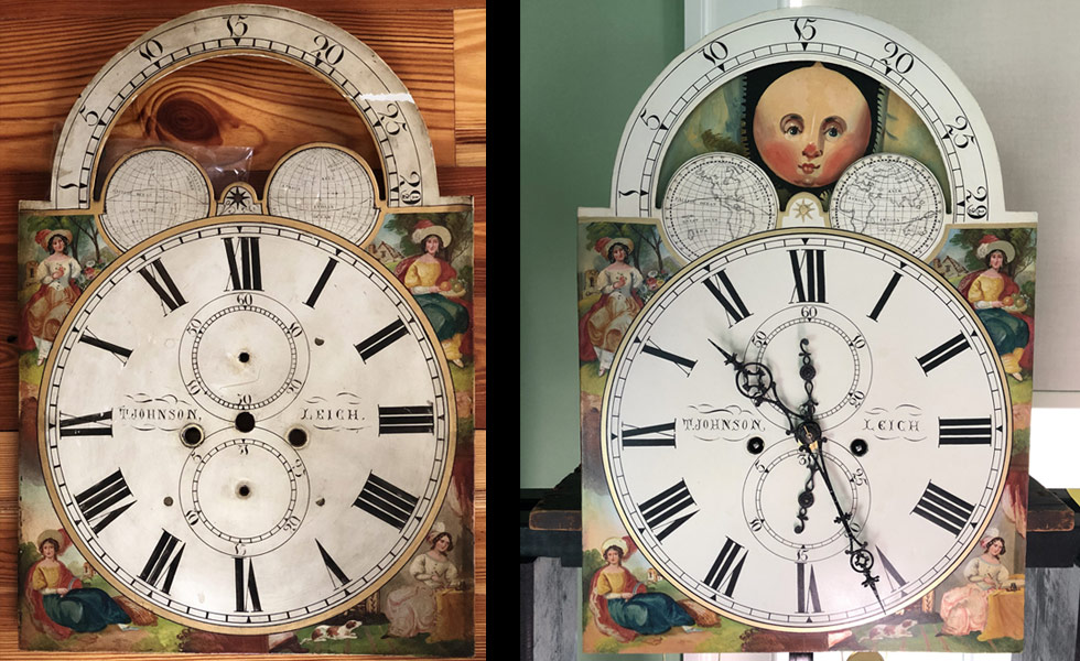 T Johnson painted dial before and after